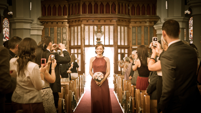 bridesmaids waling up the aisle